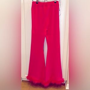 Women’s NEW hot pink stretchy bell bottom pants with fuzzy bottoms- size L